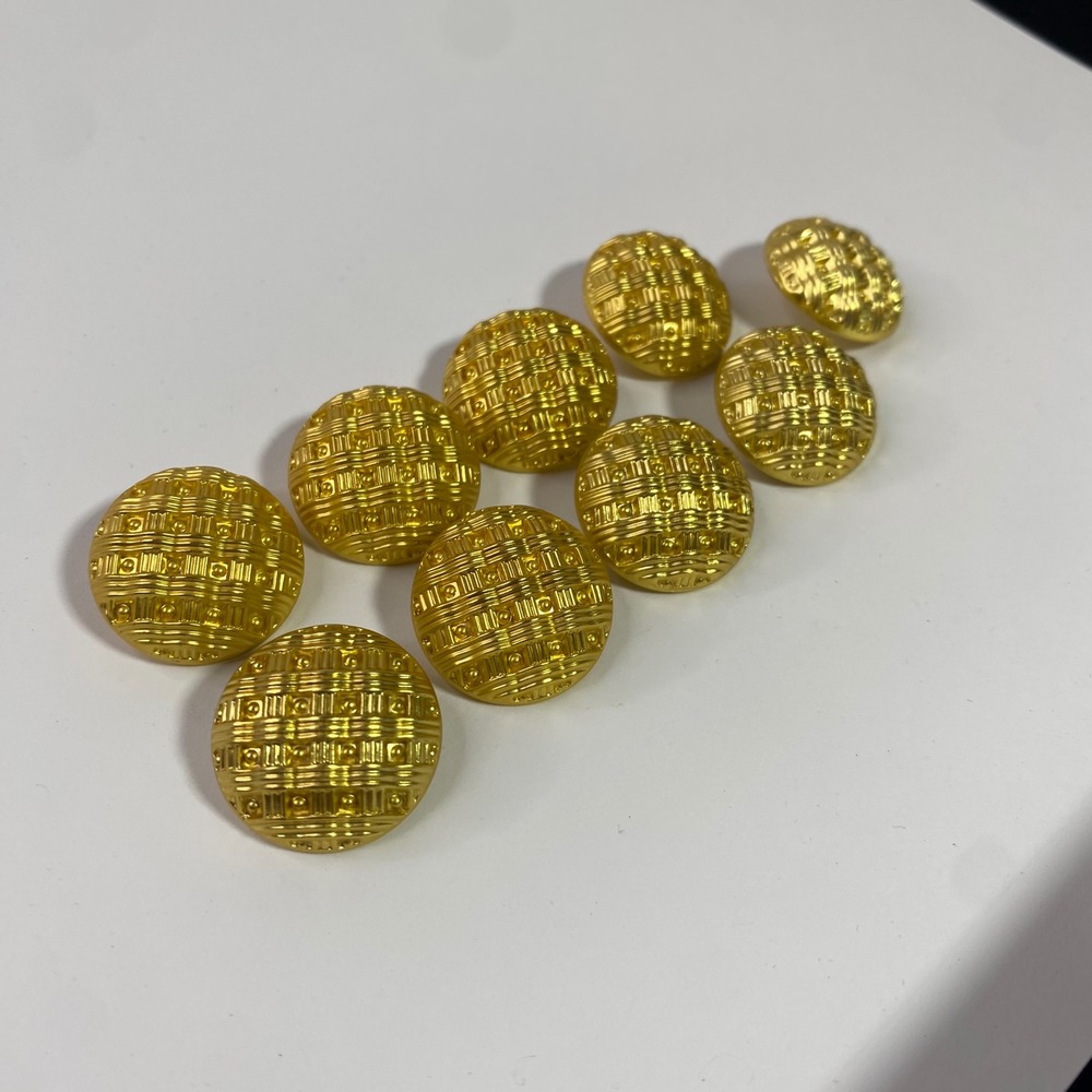 Vintage Gold Tone Blazer Shank Buttons 3/4 Inch Basketweave Set of 9 Replacment